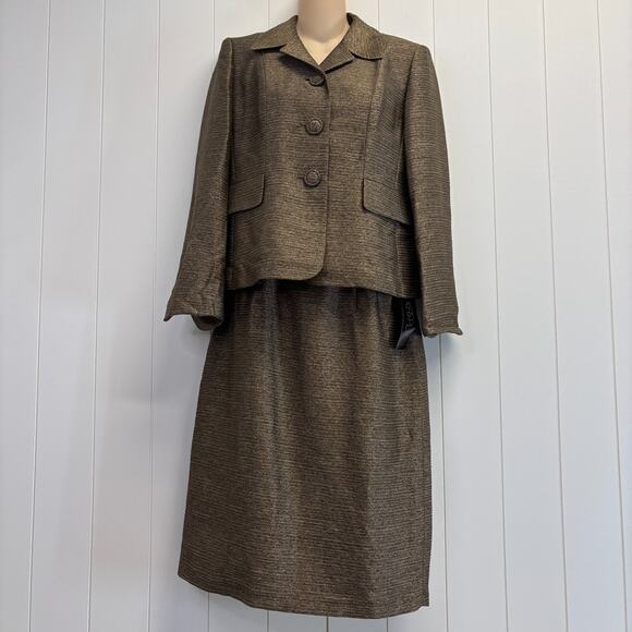 Kasper Petite Womens Corpcore Career Pin Striped 2 Pc Skirt Suit Size 6P Wedding - Picture 1 of 14